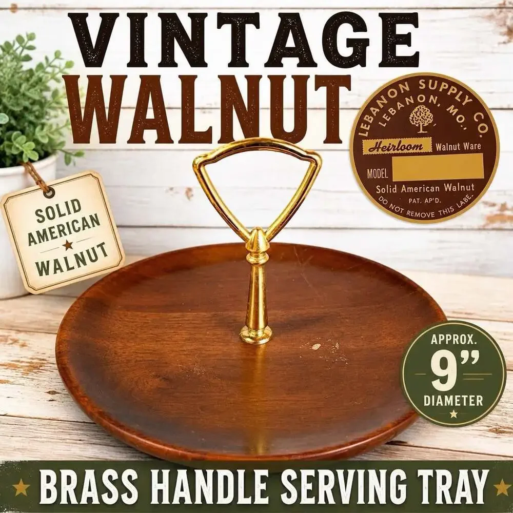 Vintage Walnut Serving Tray Brass Handle Lebanon Supply Heirloom 9”